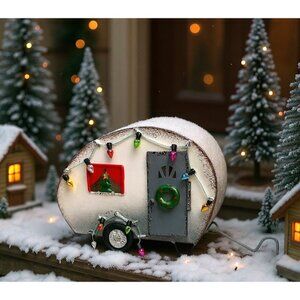 Christmas Camper Trailer Decor Faux Holiday Lights Tabletop Rustic Mini 5”